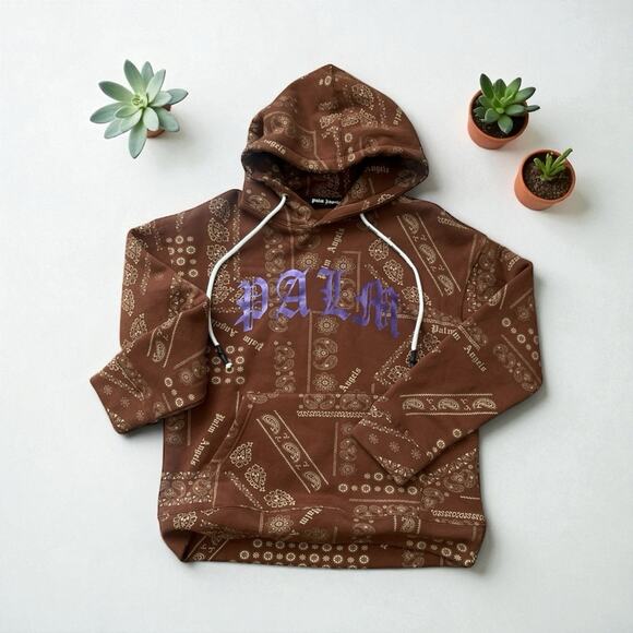 Palm Angels Bandana print cotton-jersey hoodie brown large NWOT - Picture 2 of 12
